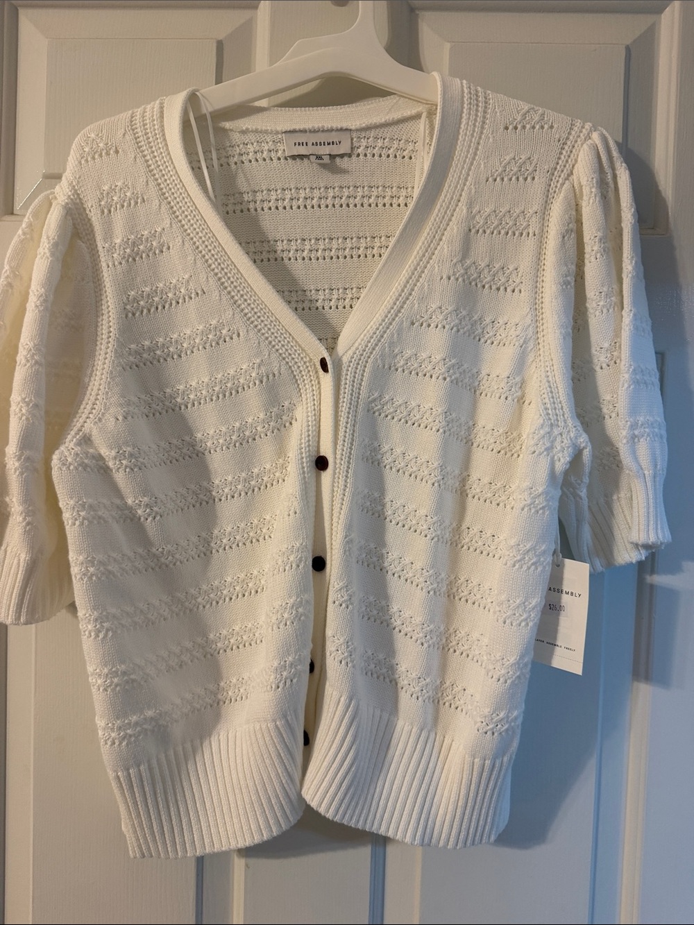 Free Assembly Cream Short-Sleeve Button-Front Cardigan